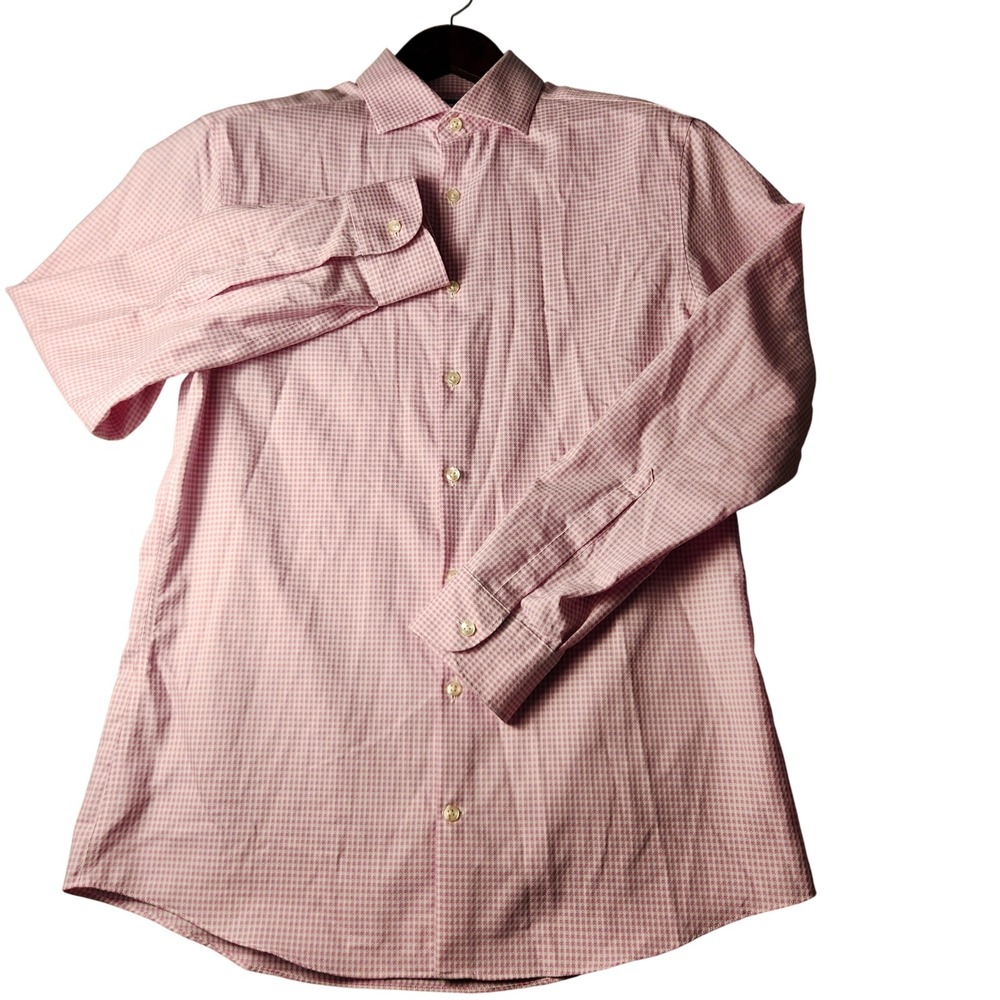 Charles Tyrwhitt Dress Shirt Mens 16/34 Pink White Houndstooth Extra Slim Fit